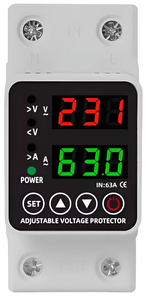 XPR3SS Automatic Over/Under Voltage and Over Load Protection (Adjustable Setting) Energy Meter with Auto Re-Connect LED Display Standard Din-Rail Mounted Single Phase 220V, 63A (13.8kW)