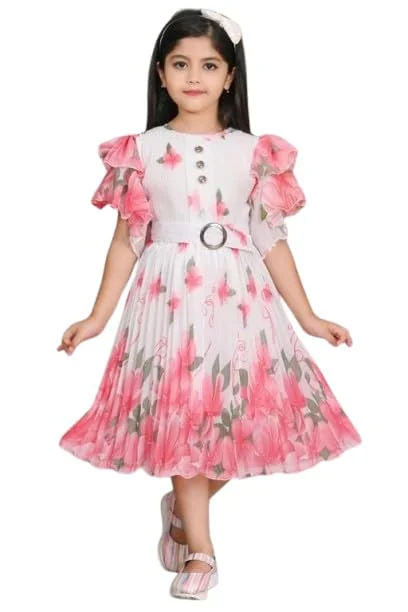 Kid Girls Chiffon Long Floral Printed Short Sleeves Frock Dress - Best Price ₹253 at Amazon