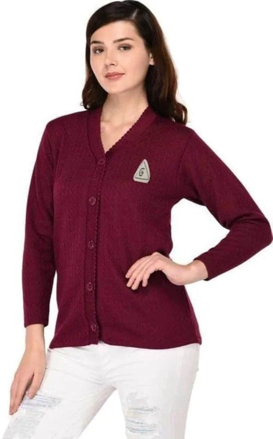 Homezilla Women Woolen v-Neck self Design premimum acropolly Wool Cardigan Sweaters Pullover for Winter wear with Side Pockets - Best Price ₹299 at Amazon
