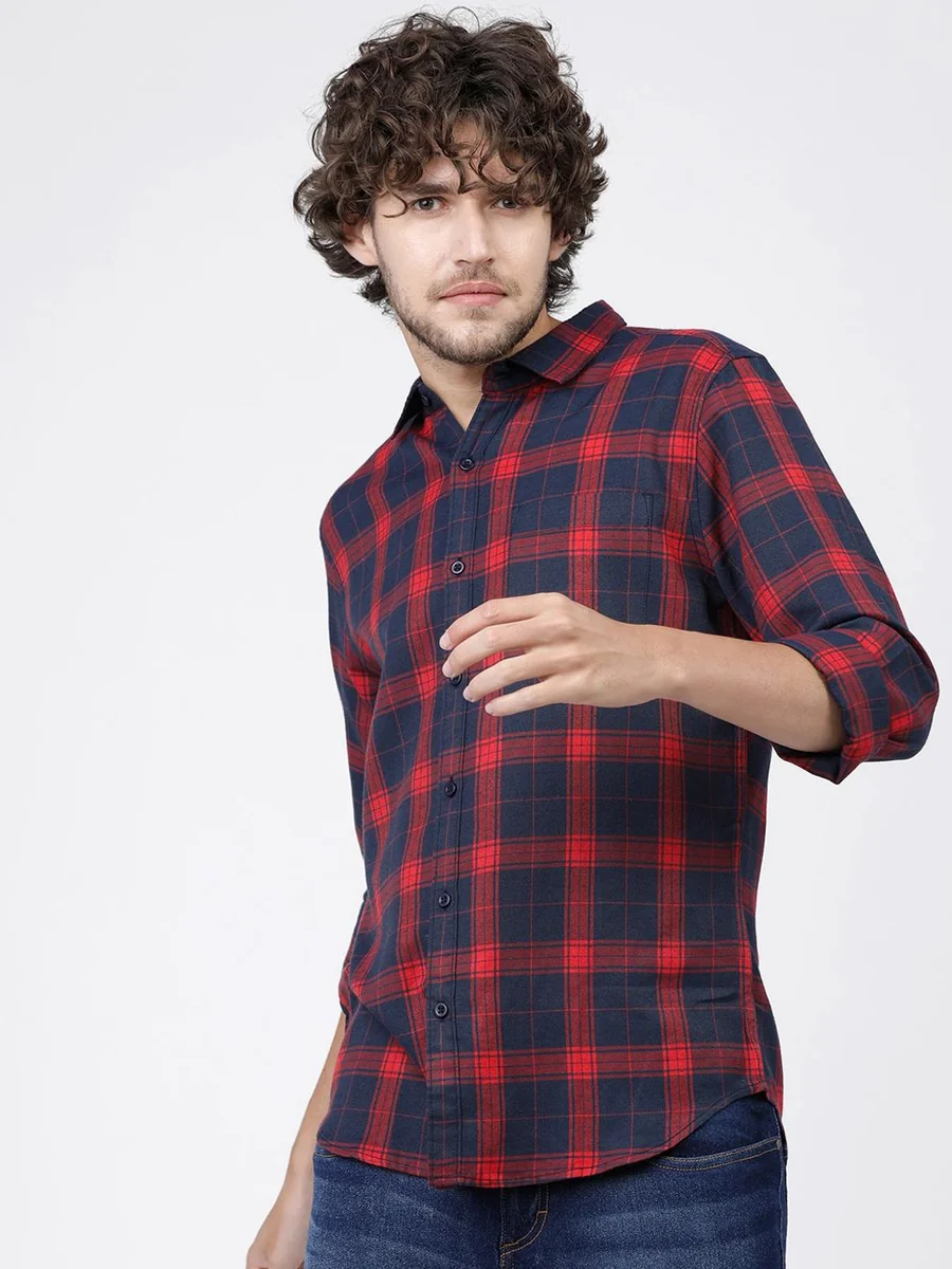 Men Navy Blue Slim Fit Tartan Checks Checked Casual Shirt - Best Price ₹899 at Myntra