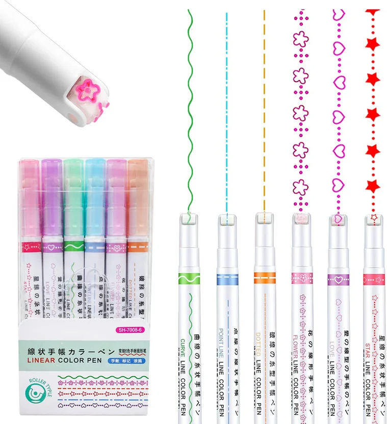 Ghelonadi 6 PCS Curve Highlighter Pen Set Curvy Shape P...