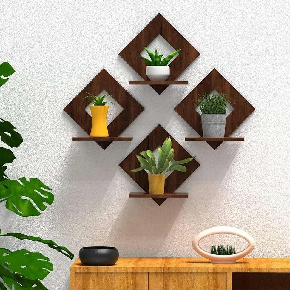 Walnut Finish Wooden Square Wall Hanging Planter Stand - Best Price ₹65 at Shopsy