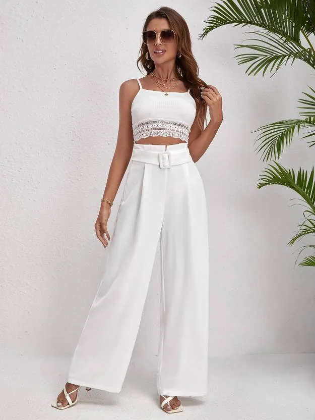 KOTTY Women Regular Fit White Viscose Rayon Trousers