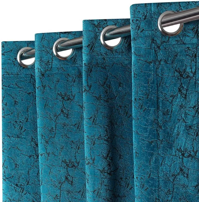 Kraftiq Homes 152 cm (5 ft) Velvet Room Darkening Window Curtain Single Curtain  (Abstract, Aqua) - Best Price ₹293 at Flipkart