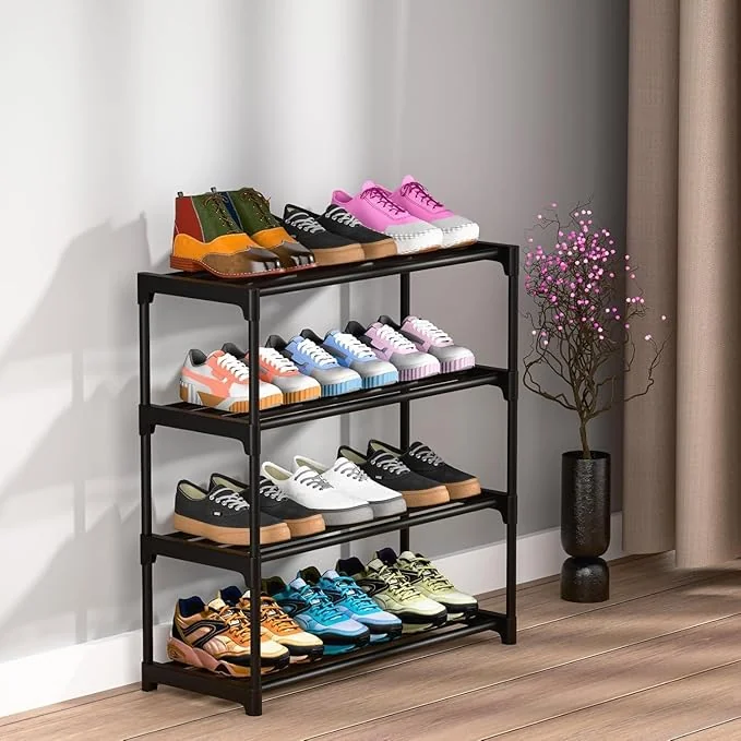 Shoe Rack 4 Tier Shoe Rack With Shelf, Folding Shoerack For Bedroom, Living Room, Entryway, White, Footwear Stand For Home, Shoerack Plastic With Only 4 Layer