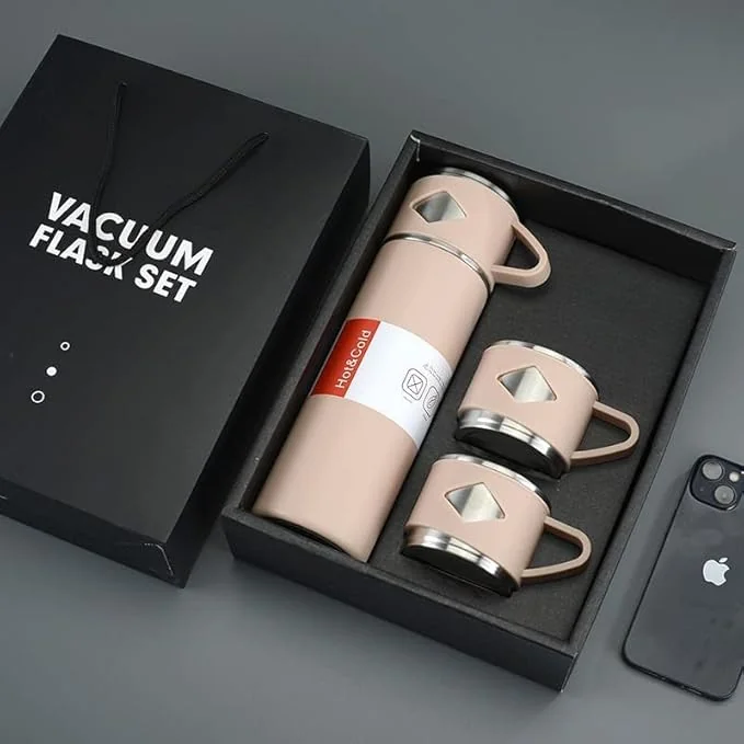 Radiksa Double Wall Stainless Steel Thermo 500ml Vacuum Insulated Bottle Water Flask Gift Set with Two Cups Hot & Cold | Assorted Color | Diwali Gifts for Employees | Corporate Gift Items - Best Price ₹284 at Amazon