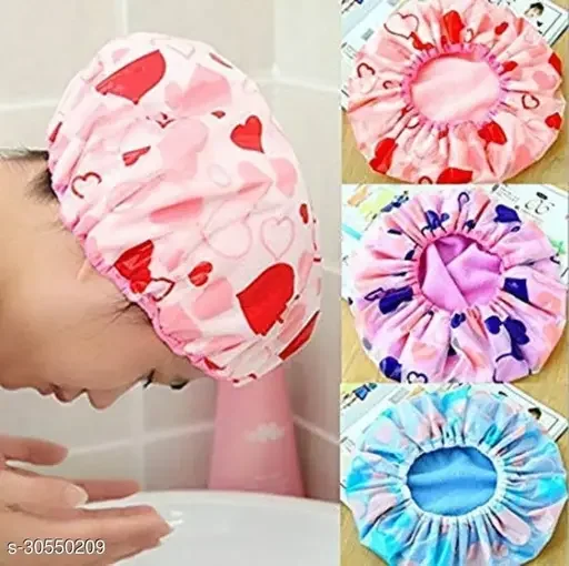 ''Waterproof Bathroom Shower Caps Elastic Hair Reusable Head Cover Free-Size Spa Cap For Homes, Salons, Hair Treatment, Beauty Parlor (size - pack of 3 - Best Price ₹92 at Meesho
