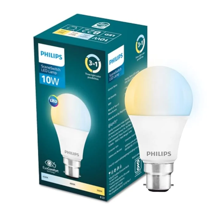 PHILIPS 10-watt LED Bulb|3 Colors in 1 LED Bulb|Scene Switch Bulb for Home & Decoration|Color: Tunable White, Pack of 1, 10 w, b22d - Best Price ₹99 at Amazon