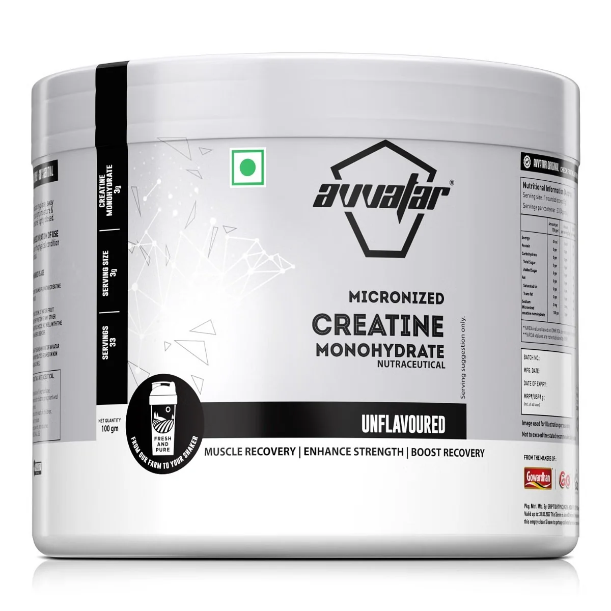 Avvatar Creatine Unflavoured 100gm - Best Price ₹449 at Hyugalife
