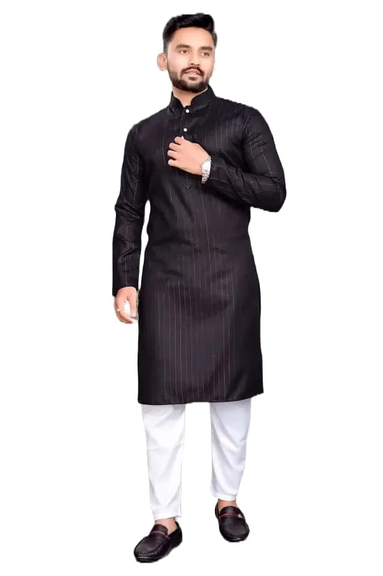 weltpocket Men's Cotton Blend Solid Straight Kurta only