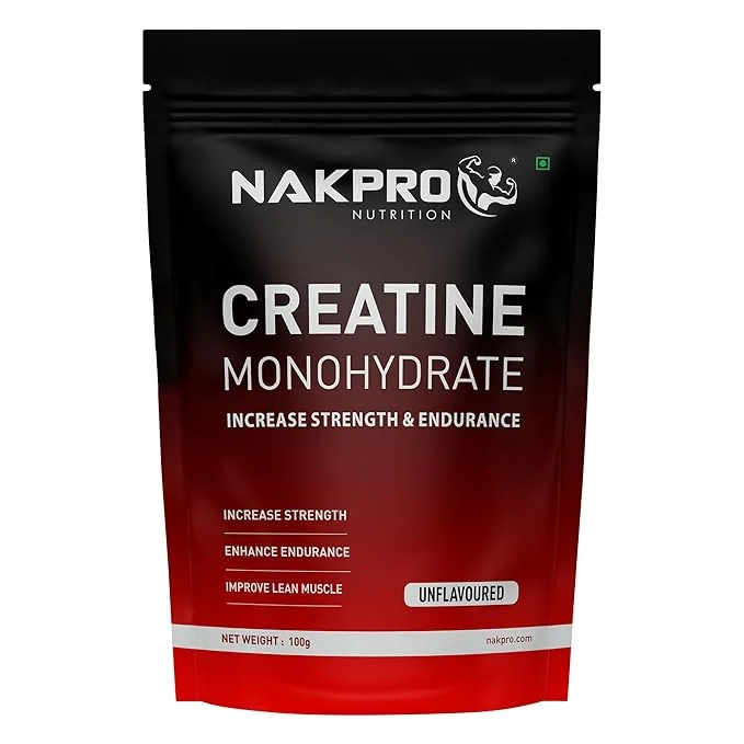 NAKPRO Micronised Creatine Monohydrate 100g powder, Unflavoured- (33 Servings) | Trustified Certified | Rapid Absorption Pre/Post Workout Supplement for Muscle Repair & Recovery - Best Price ₹239 at Amazon