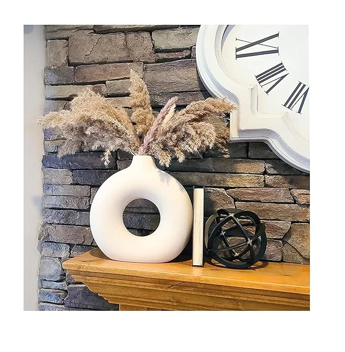 SPHINX White Ceramic Donut Vase, 6 Inch Modern Flower Vase for Pampas Grass, Dried Flowers, Home & Office Decor, Centerpiece, Handcrafted Gift Vase Only - Best Price ₹164 at Amazon