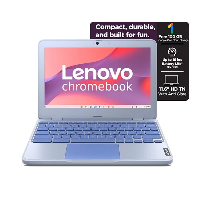 Lenovo {SmartChoice)Chromebook Intel Celeron N4500 (4GB RAM/64GB eMMC 5.1/11.6 Inch (29.46cm)/HD Display/2Wx2 Stereo Speakers/HD Camera/Chrome OS/Blue/1.21Kg), 82UY0014HA