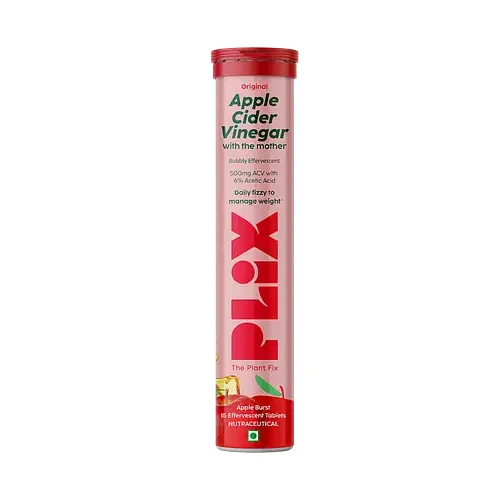 PLIX World's First Apple Cider Vinegar 15 Effervescent Tablets, Pack of 1 (Apple) with vitamin B12 100% vegan No added Sugar Easy to consume Gluten Free - Best Price ₹1399 at Hyugalife