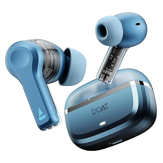 boAt Nirvana Space, 360º Spatial Audio, Active Noise Cancellation (~32dB), 100Hrs Battery,4Mics ENx, Fast Charge, v5.3 Bluetooth Earbuds, TWS Ear Buds Wireless Earphones with mic (Infinity Blue) - Best Price ₹1799 at Amazon