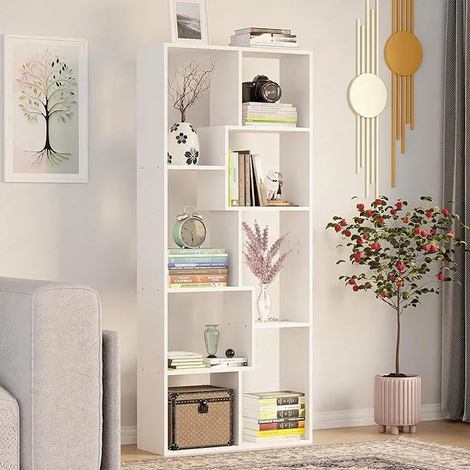 Lukzer 8 Shelves Modern Simple Engineered Wood Book Shelf with Storage Display Rack Open Bookcase Showcase Stand (MR-004/White/164 x 24 x 70 cm) DIY (Do It Yourself) - Best Price ₹3529 at Amazon