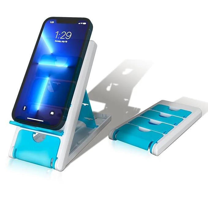 STRIFF Smartphone Stand, Tabletop, Foldable, Mobile Phone Stand, Tablet Stand, Smartphone Holder, Adjustable Height, Anti-Slip, Lightweight, Compact, Portrait and Horizontal, Easy to Carry(Sky) - Best Price ₹99 at Amazon