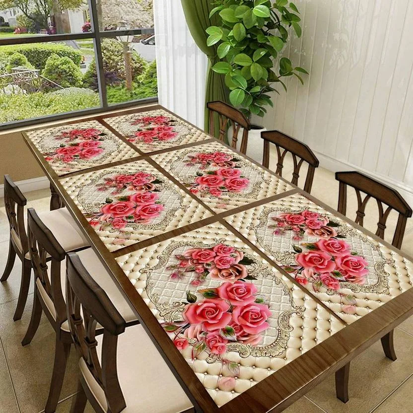 REVEXO Rectangular Pack of 6 Table Placemat  (Peach, PVC)