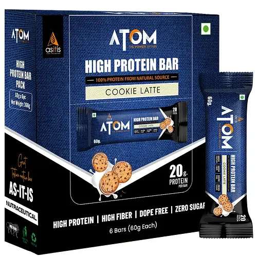 AS-IT-IS Nutrition ATOM High Protein Bar | 20g Protein | Zero Transfat | Zero Added Sugar | Whey Protein Concentrate, Isolate & Hydrolysate as Protein Source | Pack of 6 (60g x 6) | Lathe cookie - Best Price ₹576 at Hyugalife