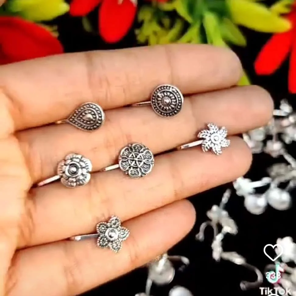 Combo of 6 pcs Traditional Silver Press on Oxidized nose ring pin Stud Combo Alloy Nose Stud - Best Price ₹142 at Shopsy