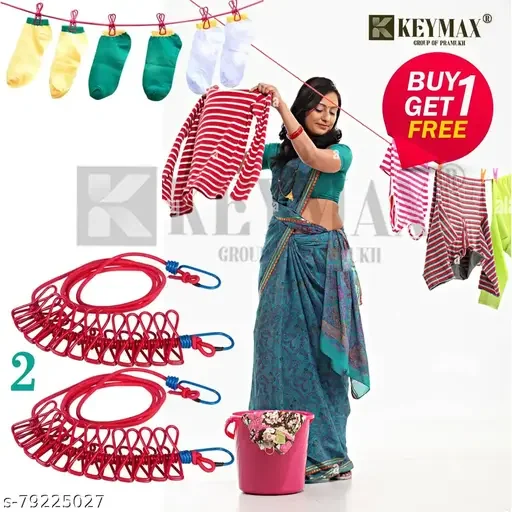 New Look Bollywood Concept Pure Orgenza heavy Multy , SAREE , KURTI , DRESS , CHOLI , GHAGRA,  Blouse Portable Travel Retractable Elastic Clothesline Outdoor Rope With 12 Clips