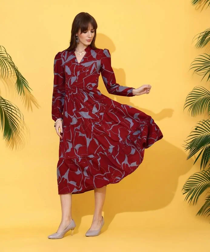 Sheetal Associates Women Fit and Flare Maroon Below Knee Dress - Best Price ₹334 at Flipkart