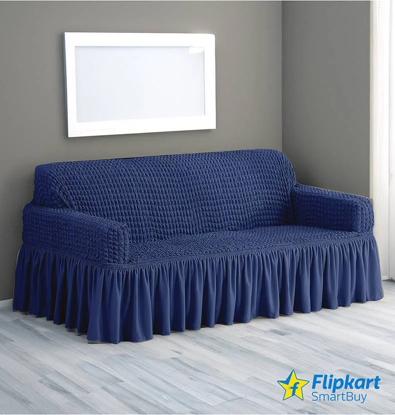 Flipkart SmartBuy Polyester Plain 3 Seater Sofa Cover  (Blue Pack of 1) - Best Price ₹1399 at Flipkart
