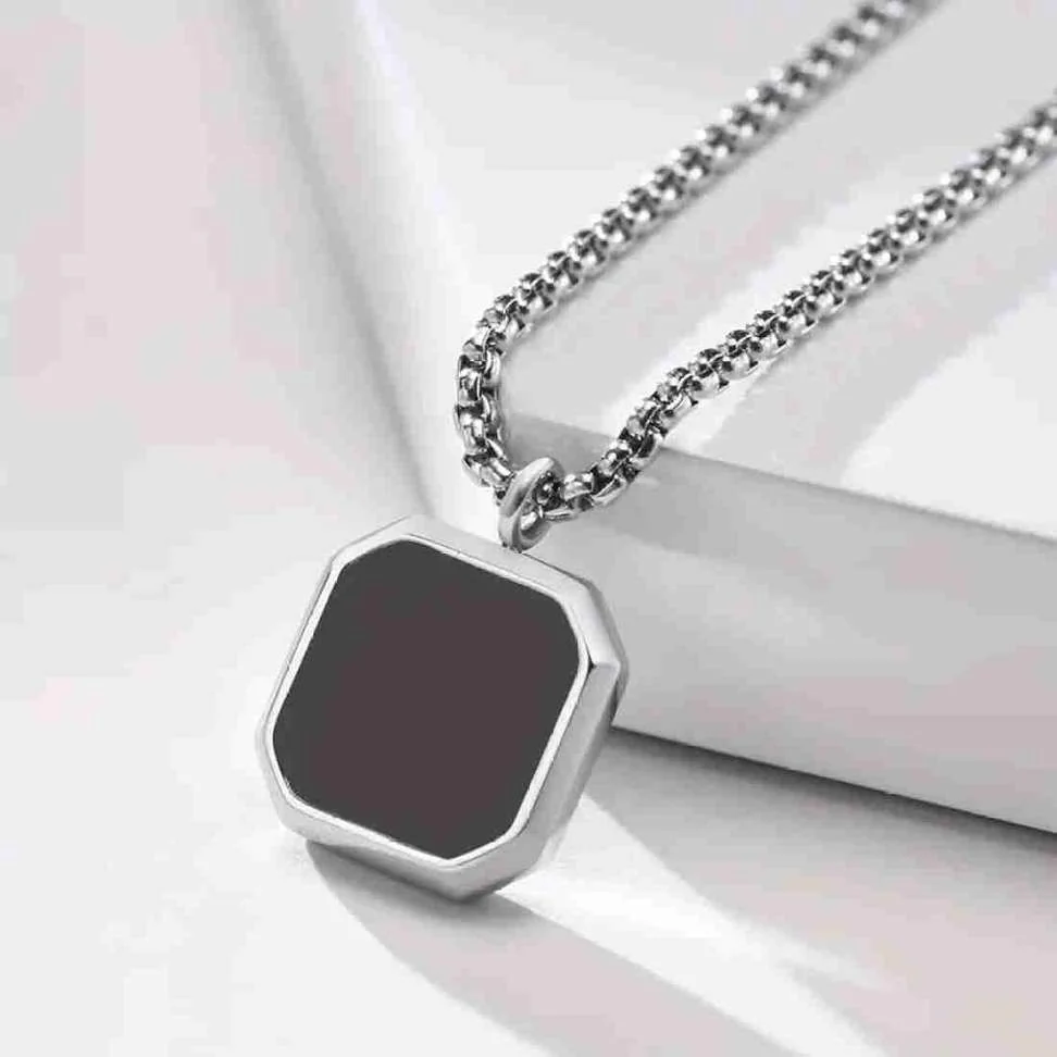 Square Natural Stone Pendant Locket Sterling Silver Steel - Best Price ₹52 at Shopsy