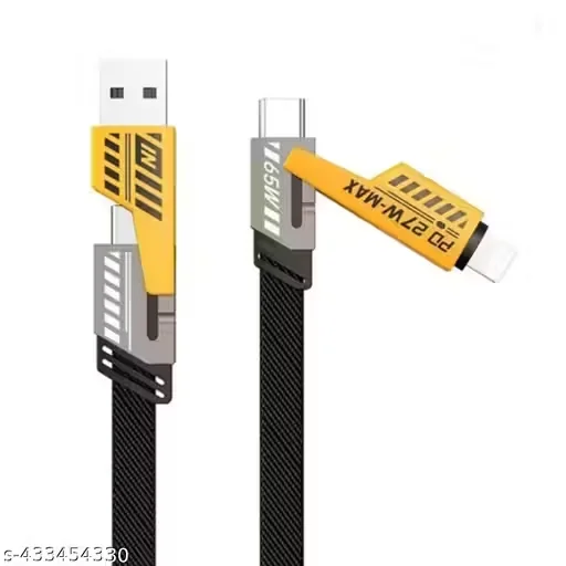 Type C to Type C Cable, Flat Braided 4 in 1, PD60W Fast Charging & Data, USB C to Light-ning, USB to Type C, USB C to USB C, USB C to Light-ning, Universal - Best Price ₹78 at Meesho