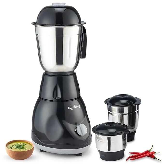 Lifelong LLMG23 Power Pro 500-Watt Mixer Grinder with 3 Jars (Liquidizing, Wet Grinding and Chutney Jar), Stainless Steel blades, 1 Year Warranty (Black) - Best Price ₹1199 at Amazon