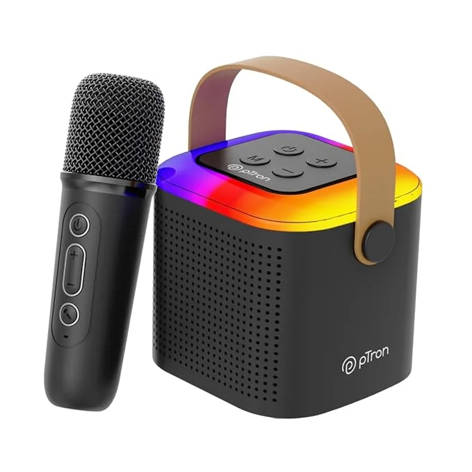 pTron Newly Launched Fusion Tunes 10W Mini Bluetooth Speaker with Wireless Karaoke Mic, 8Hrs Playtime, Vivid RGB Lights, Voice Effects, Multi-Play Modes BT5.1/TF Card & Type-C Charging Port (Black) - Best Price ₹769 at Amazon
