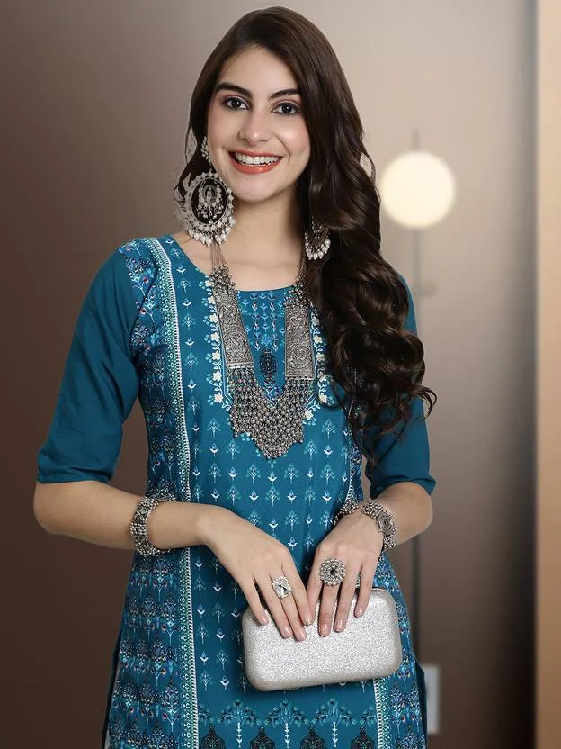 EthnicBasket Women Printed Crepe Straight Kurta  (Purple)