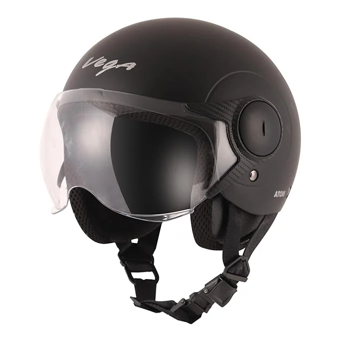 Vega Atom ISI Certified Smooth Matt Finish Open Face Helmet for Men and Women with Clear Visor(Dull Black, Size:M) - Best Price ₹698 at Amazon