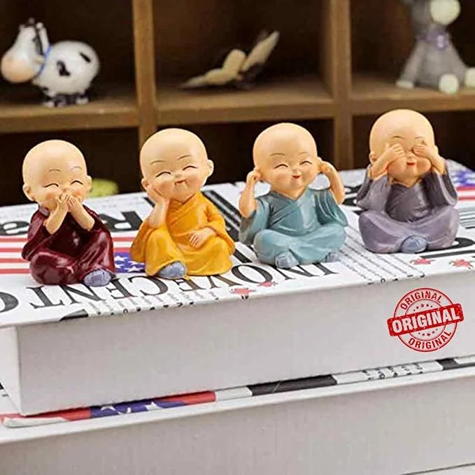 TIED RIBBONS Set of 4 Miniature Buddha Monk Statues for Home Decor and Gifts (Small, Multicolour) Resin - Best Price ₹176 at Amazon