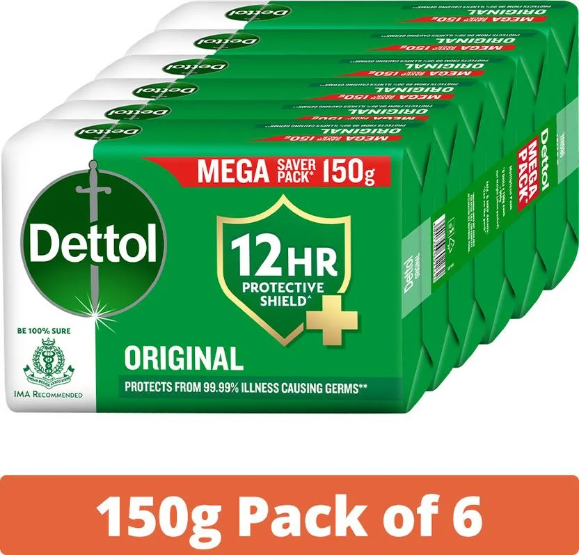 Dettol Original Bathing Soap Bar with 12hr Germs protection  (6 x 150 g) - Best Price ₹332 at Flipkart