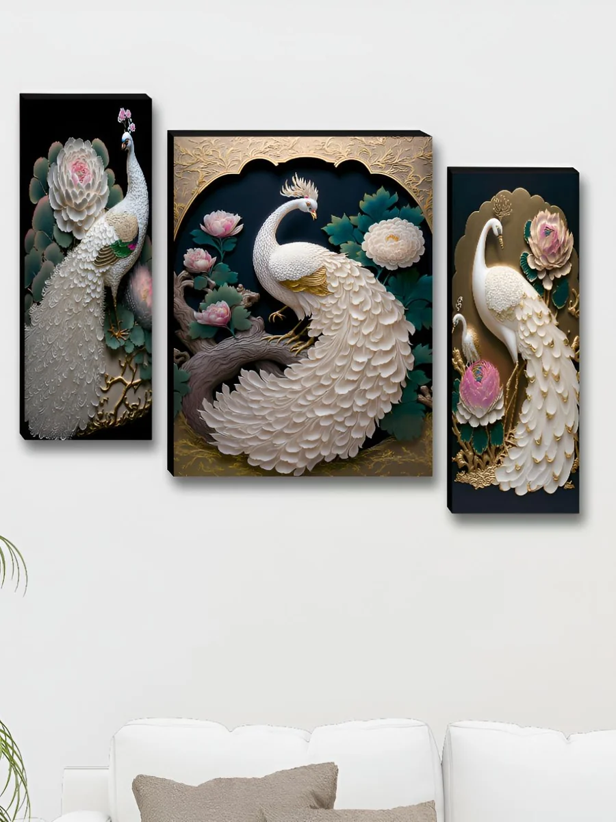 Buy SAF Green & Cream 3 Pieces Peacock Printed Wooden Wall Art -  - Home for Unisex - Best Price ₹364 at Myntra