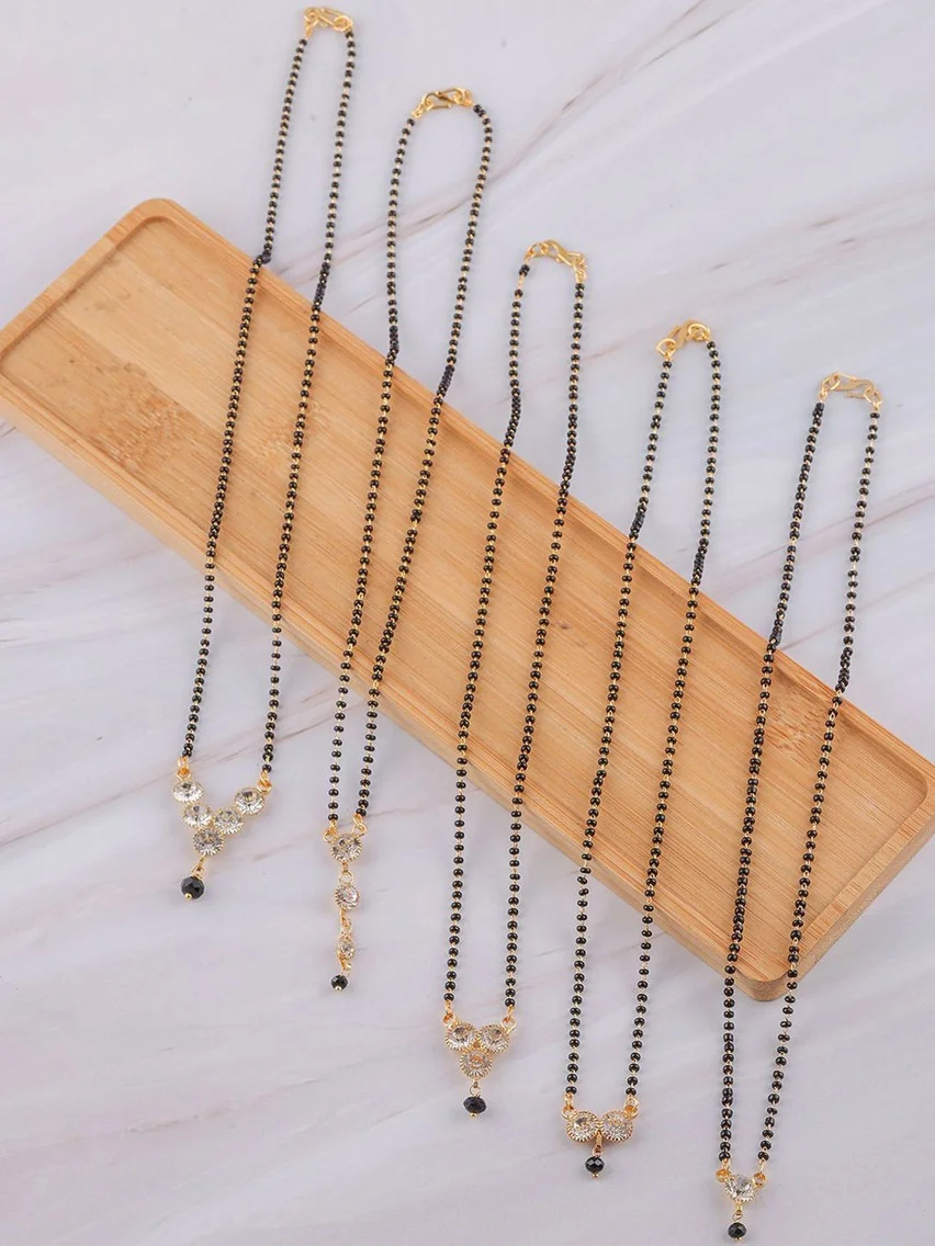 Anouk Set of 5 Gold-Plated American Diamond Stone Studded & Beaded Mangalsutras - Best Price ₹143 at Myntra