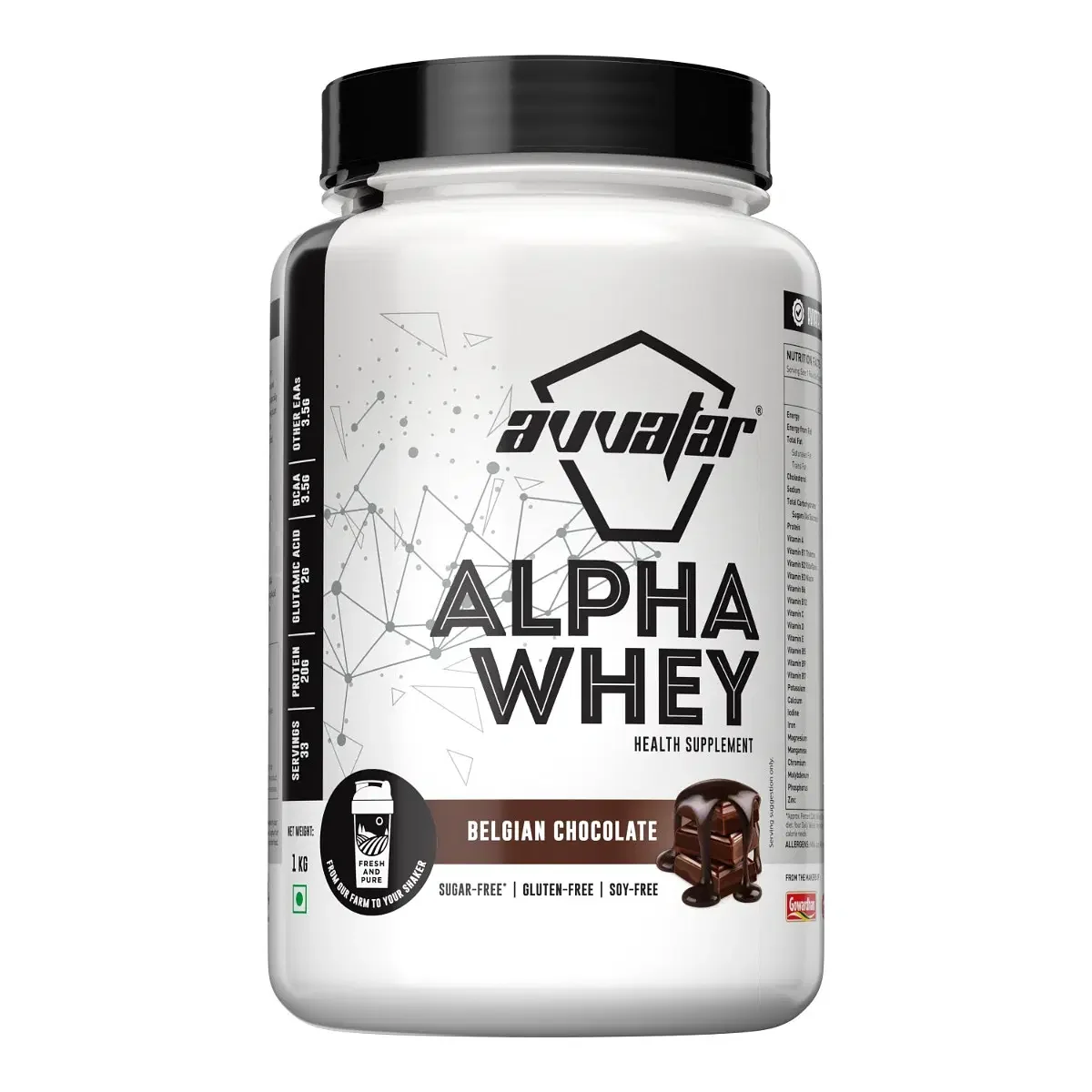 Avvatar Alpha Whey 1kg | Belgian Chocolate | 33 Servings | 20g Protein