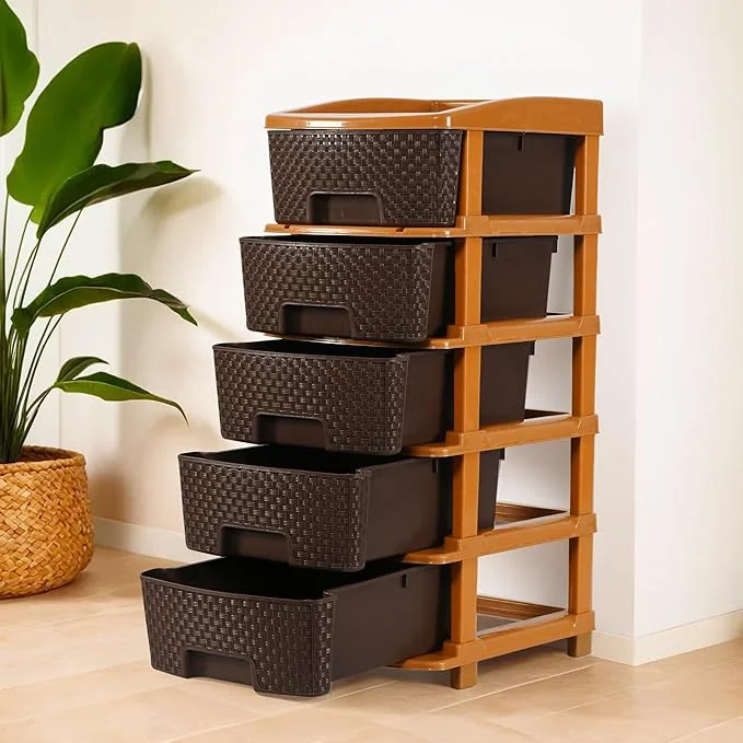 Kuber Industries 5-Layer & 48 Ltr Plastic Drawer Storage Organiser | Modular Kitchen & Toy Organizer For Kids Room | Chocolate Brown - Best Price ₹1068 at Amazon