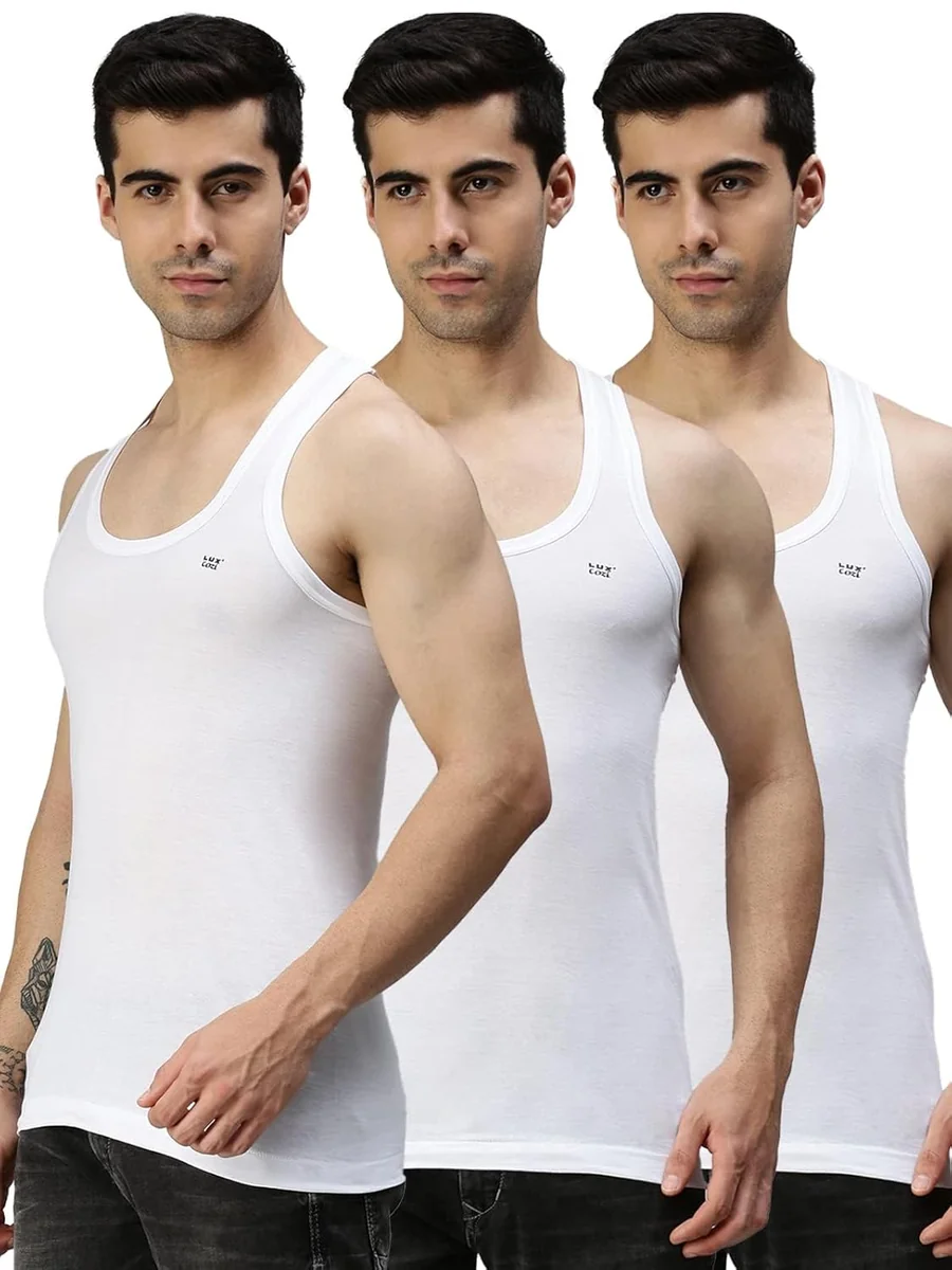 Lux Cozi Men's White Round Neck Sleeveless Cotton Vest (Pack of 3) - Best Price ₹360 at Amazon
