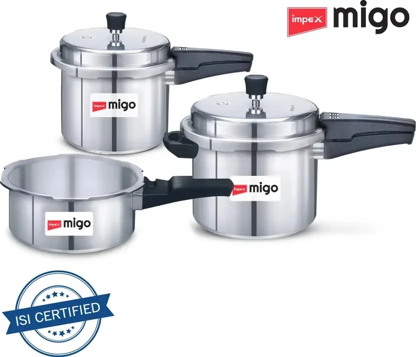 IMPEX Migo Induction Base Pressure Cooker Combo 2 L, 3 L, 5 L Outer Lid Induction Bottom Pressure Cooker  (Aluminium) - Best Price ₹1644 at Flipkart