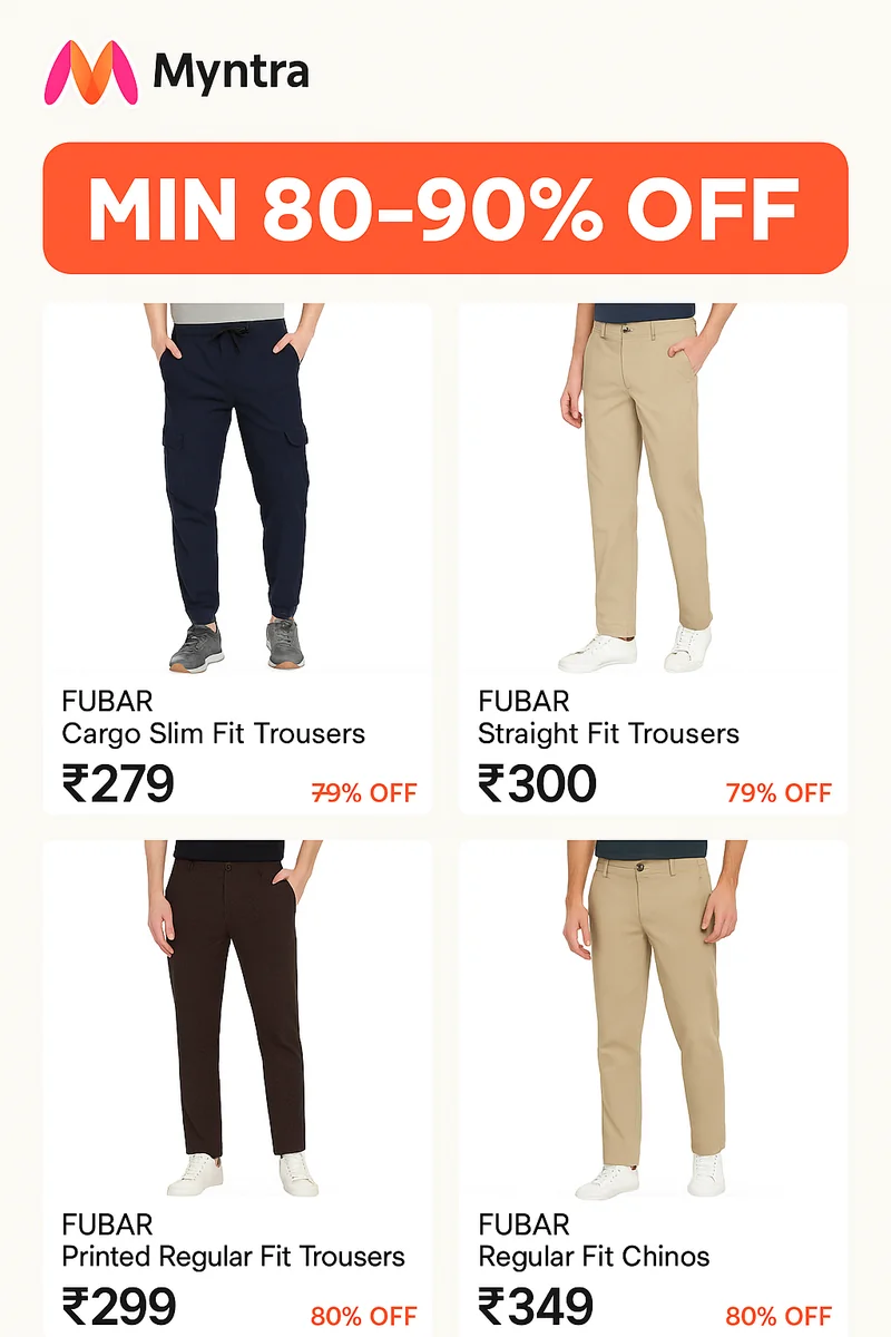 Best Deals on FUBAR Trousers From ₹279 - Best Price ₹200 at Myntra