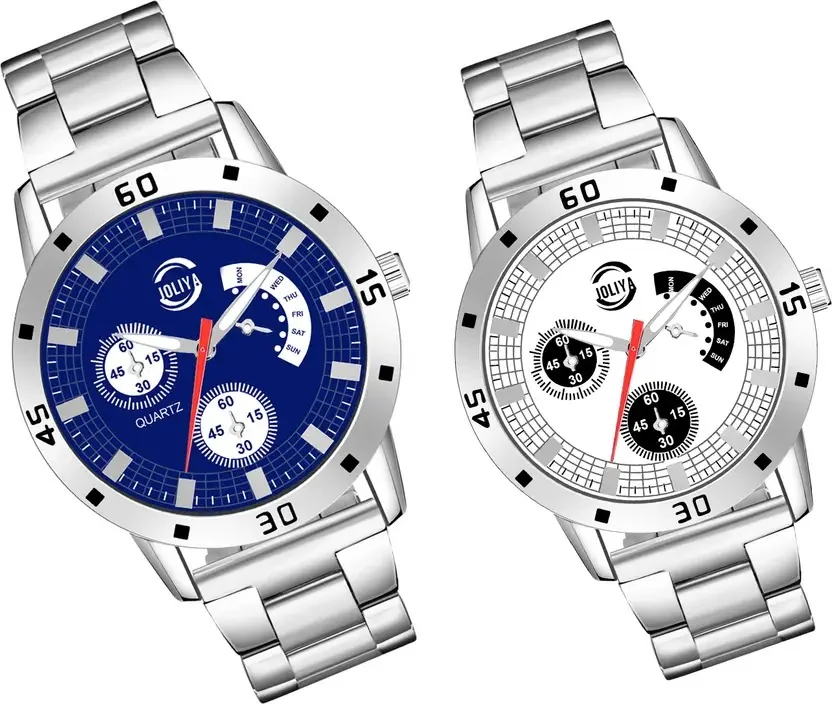 Joliya Combo Still Silver Blue Analog Watch  - For Men Blue Silver color Dial Silver Stainless Steel Strap Double combo Watches - Best Price ₹220 at Flipkart