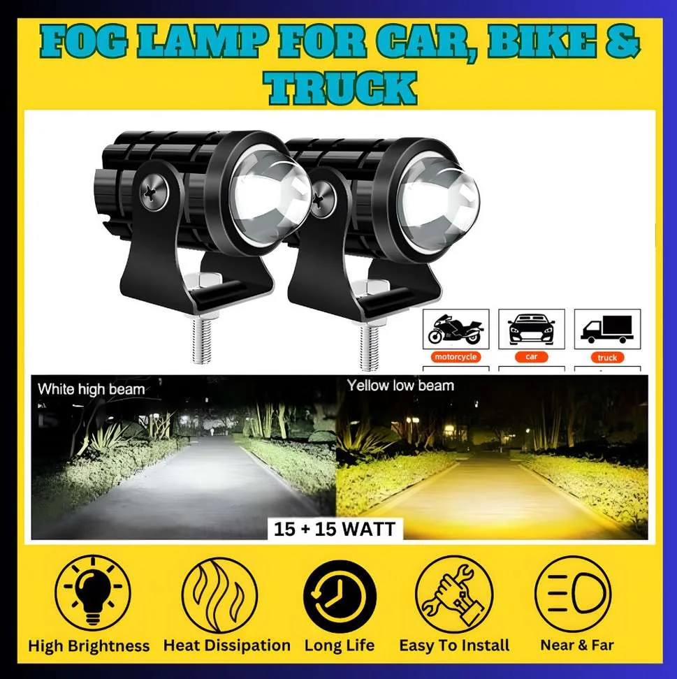 Autozap Universal Motorcycle Mini Led Spotlight Dual Color White, Yellow Fog Lamp Motorbike, Car, Truck, Van LED (12 V, 30 W) - Best Price ₹198 at Shopsy