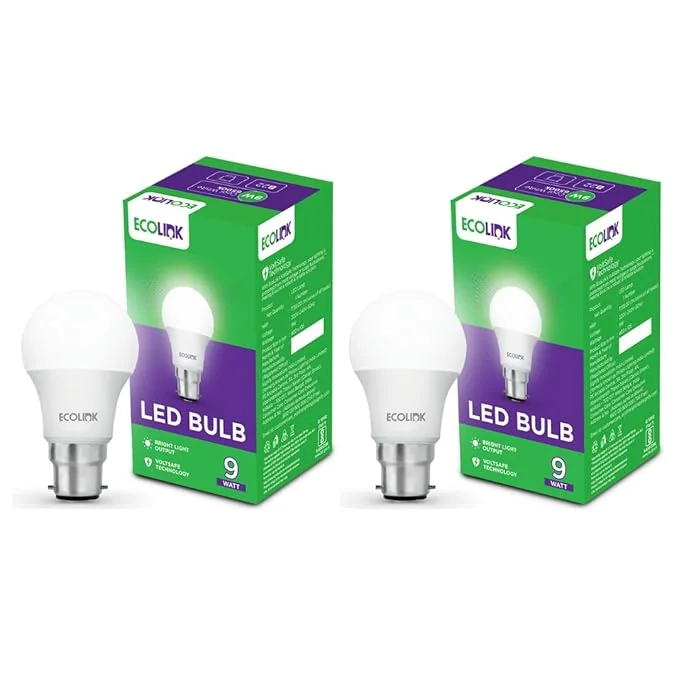 EcoLink 9-Watt Base B22 LED Bulb (Cool White,Pack of 2) - Best Price ₹84 at Amazon