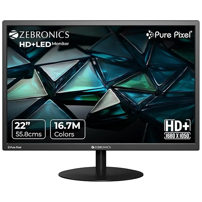 ZEBRONICS V22HD+LED, 22 Inch (55.8cm) LED Monitor, Dual HDMI & VGA Input, HD+1680 x 1050, 220nits Brightness, 5000000:1 Dynamic Contrast Ratio, 16.7M Colors,16:10 Aspect Ratio, Wall Mountable - Best Price ₹3498 at Amazon
