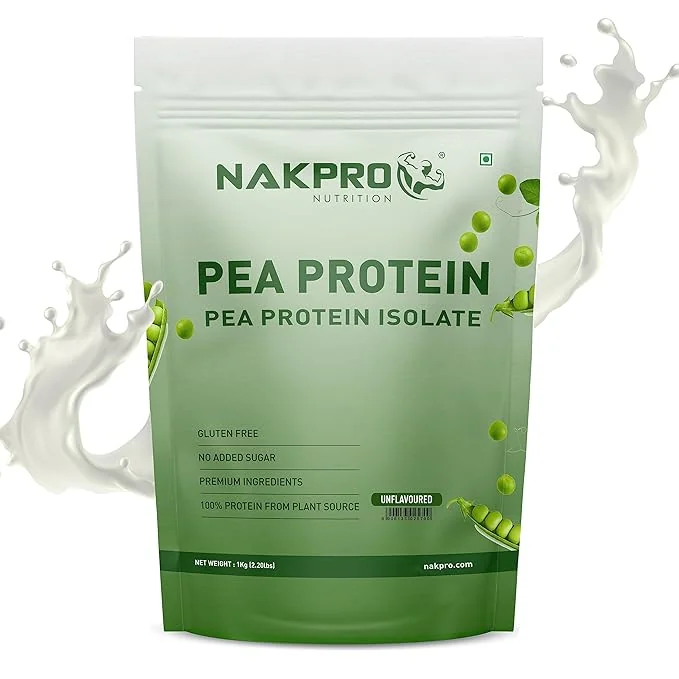 NAKPRO 100% Pea Protein Isolate, Unflavoured - 1kg | 28.8g Protein, 5.5g BCAA | Natural Vegan Plant Protein Powder | Easy To Digest | All Essential Amino Acids for Muscle Gain and Recovery - Best Price ₹839 at Amazon