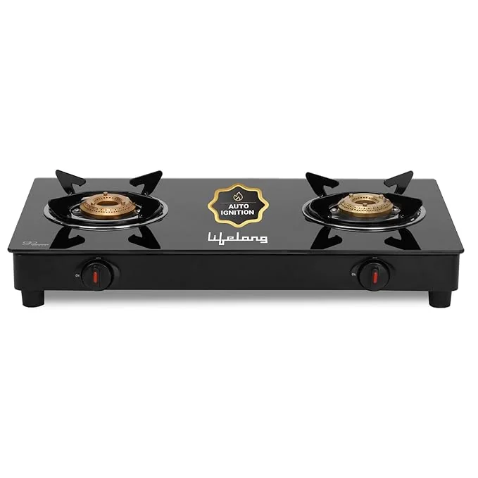 Lifelong 2 Burner Gas Stove Top for Kitchen - Automatic Ignition Cooktop Modern Glass Stove for Modular Kitchen, ISI Certified & Compatible with LPG - 1 Year Manufacturer's (Black, LLGS912) - Best Price ₹1449 at Amazon