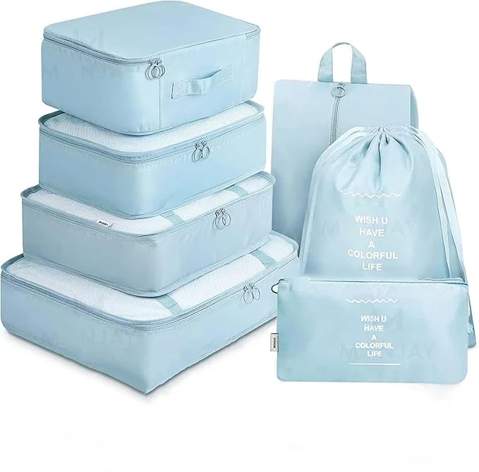 MONJAY 7pcs pouche Set Travel Organizer Packing Cubes Lightweight Travel Luggage Organizers with Laundry Bag or Toiletry Bag Laundry Organiser (7 PCS, Korea Blue) - Best Price ₹435 at Amazon