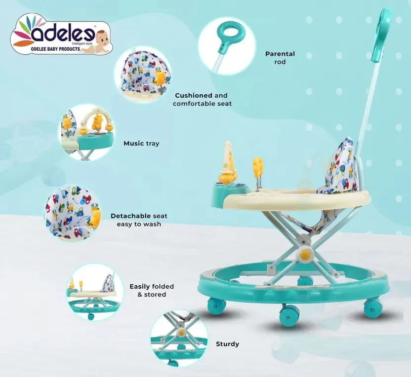 ODELEE Musical Activity Walker With Parent Rod  (Green, Beige) - Best Price ₹1169 at Flipkart